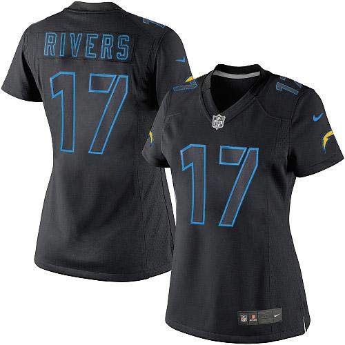 Women's Elite Philip Rivers Nike Jersey Black - #17 Impact NFL Los Angeles Chargers